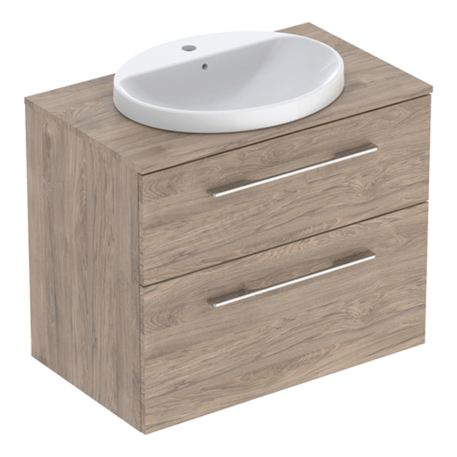 Geberit Selnova Square Countertop Basin & Cabinet Set 800 x 703mm, Two Drawers - Hickory