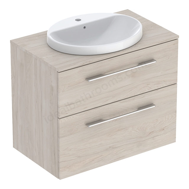 Geberit Selnova Square Countertop Basin & Cabinet Set 800 x 703mm, Two Drawers - Light Hickory
