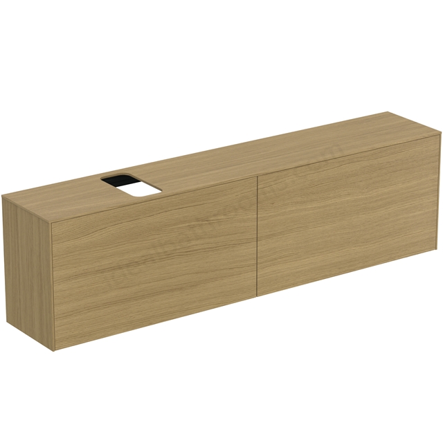 Atelier Conca 200cm wall hung short projection washbasin unit with 2 external drawers & 2 internal drawers; bespoke cutout; light oak