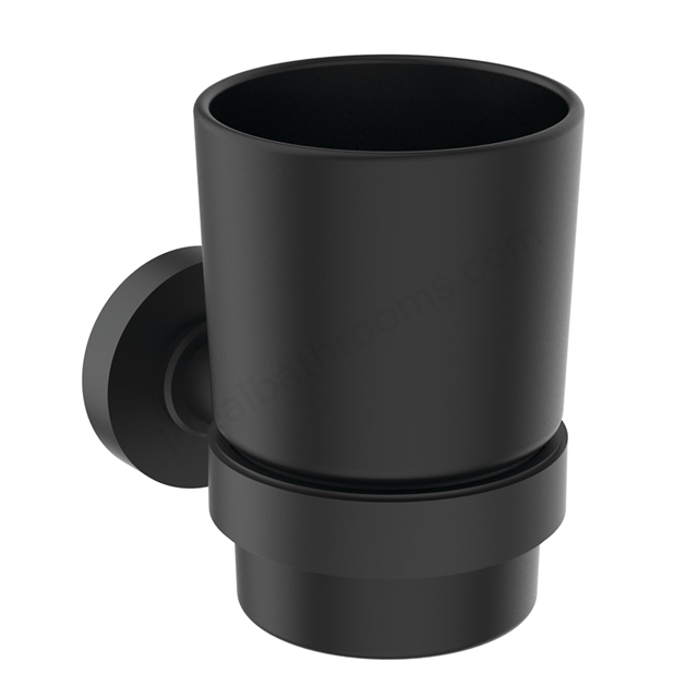 Ideal Standard IOM Wall Mounted Tumbler & Holder - Black Frosted Glass