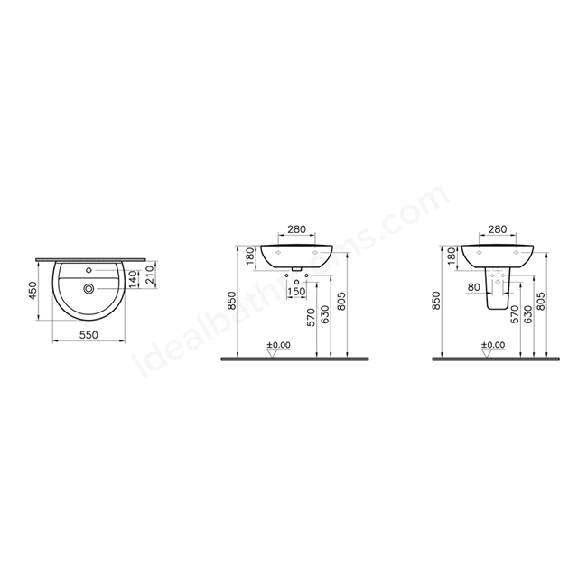 VitrA Layton 55cm Washbasin; 1TH