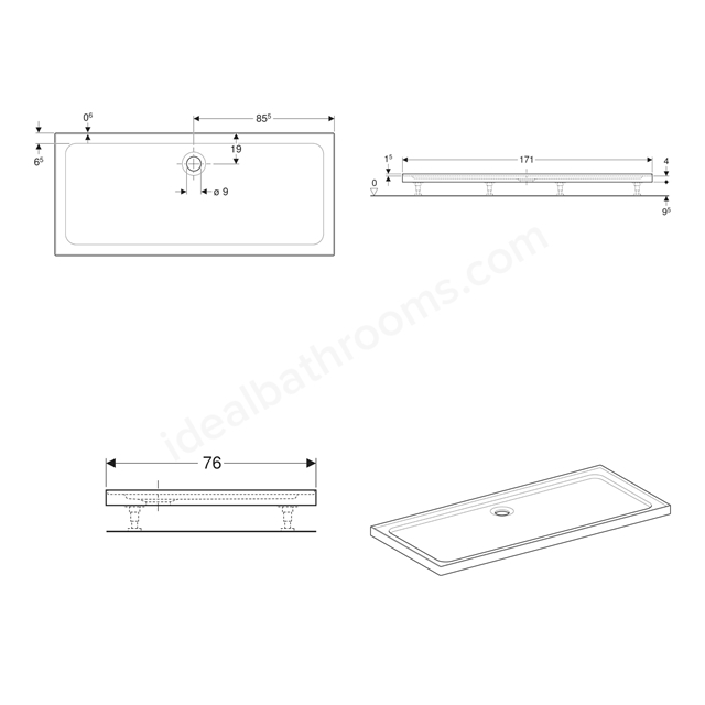 Twyford Shower Tray; 4 Upstand; Stone Resin; Rectangular; 1700x750mm