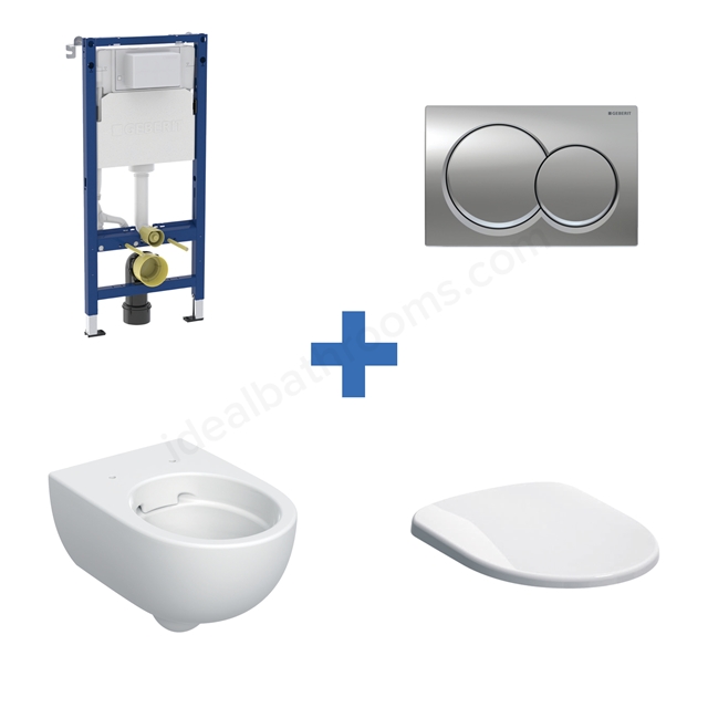 Geberit Wall-Hung 4-in-1 Frame, Flush Plate, Selnova Rimless Pan & Soft Close Seat Pack