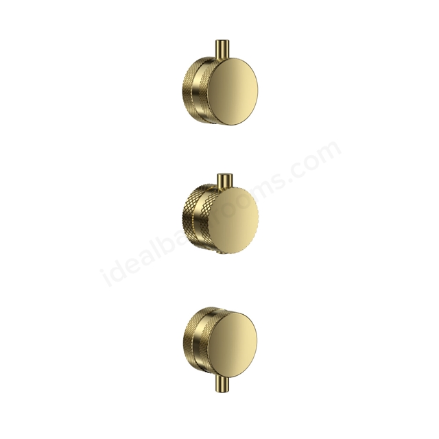 Scudo Concealed Knurled Handle 3 Pack (1 Thermostatic, 2 Flow) - Brushed Brass