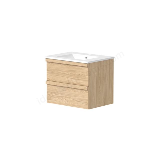 Swan Pagoda 600mm Basin Unit w/ 2 Drawers & Solid Wood Handle - Light Oak