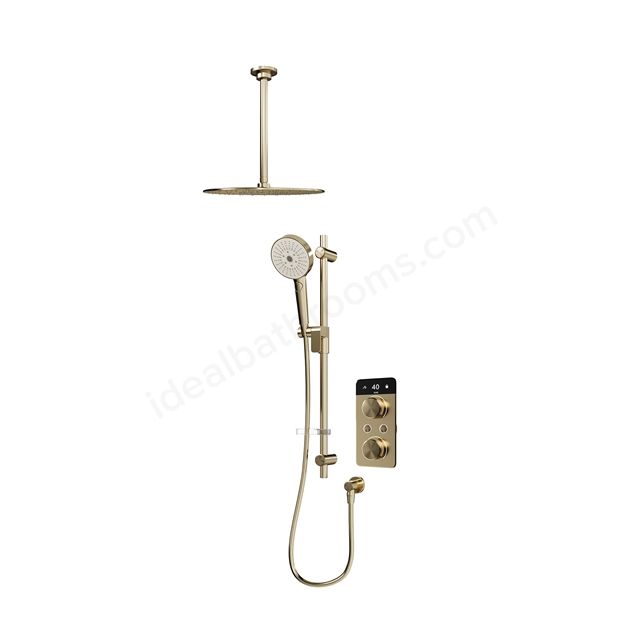 Aqualisa S2 Smart Shower w/ Controller; Adjustable Handset / Kit & Fixed Ceiling Head HP - Brushed Brass