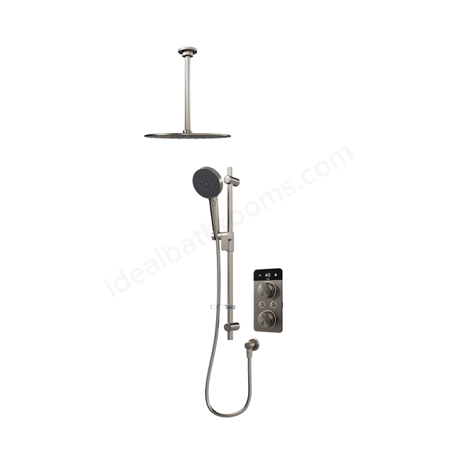 Aqualisa S2 Smart Shower w/ Controller; Adjustable Handset / Kit & Fixed Ceiling Head HP - Gunmetal Grey