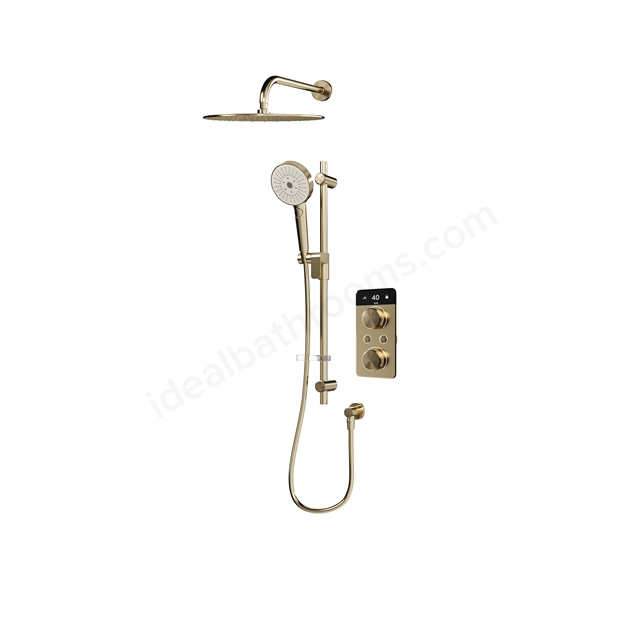 Aqualisa S2 Smart Shower w/ Controller; Adjustable Handset / Kit & Fixed Ceiling Head LP - Brushed Brass