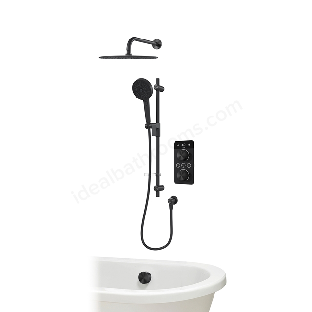 Aqualisa S2 Smart Shower w/ Controller; Adjustable Handset / Kit & Fixed Ceiling Head LP - Matt Black