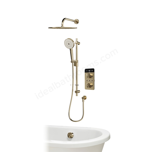 Aqualisa S2 Smart Shower w/ Controller; Adjustable Handset / Kit & Fixed Ceiling Head HP - Brushed Brass