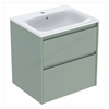 Geberit Selnova Square 600mmW Slim-Rim Basin & 2-Drawer Cabinet Set; Sage Green Silk Matt