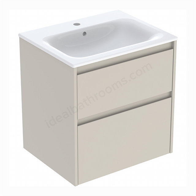Geberit Selnova Square 600mmW Slim-Rim Basin & 2-Drawer Cabinet Set; Sand Silk Matt