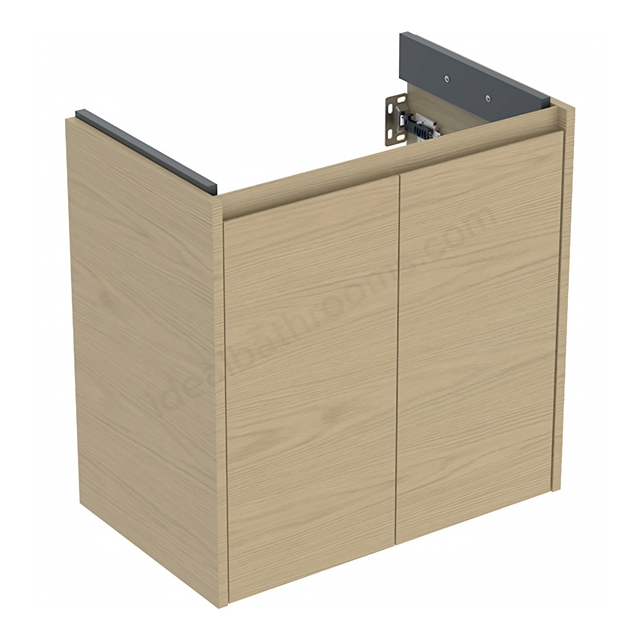 Geberit Selnova Square Compact 2-Door Cabinet for 650mmW x 400mmD Basin; Oak Melamine