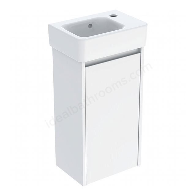 Geberit Selnova Square Compact 360mmW Basin & 1-Door Cabinet Set; Gloss White Silk