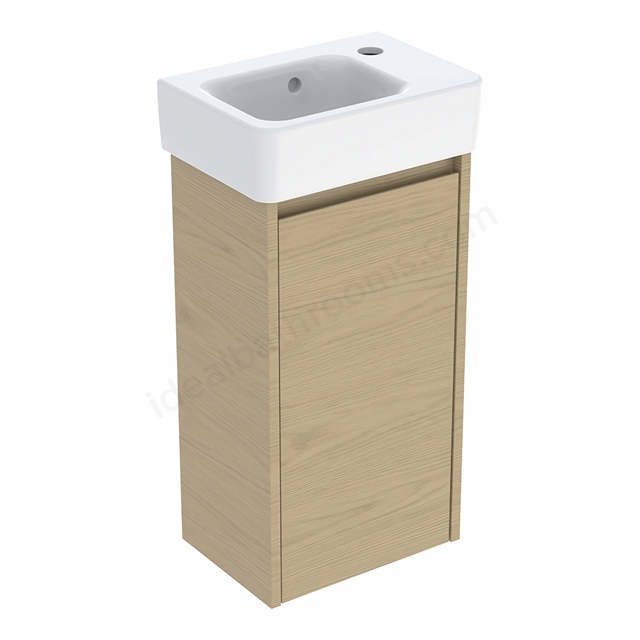 Geberit Selnova Square Compact 360mmW Basin & 1-Door Cabinet Set; Oak Melamine