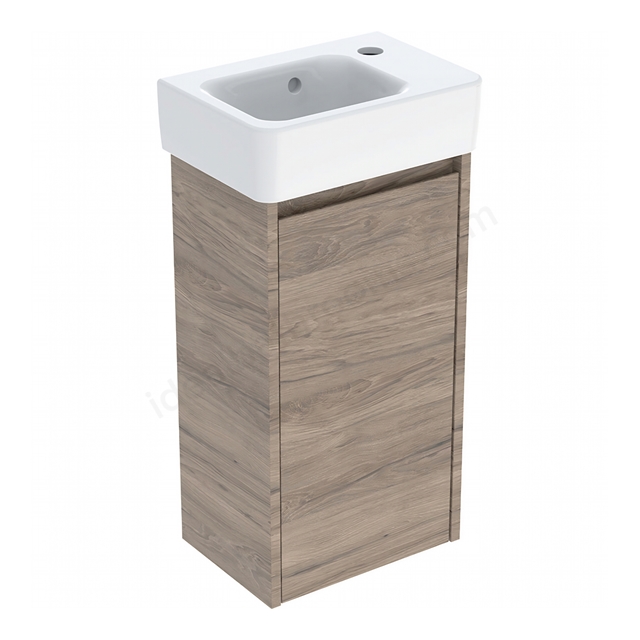 Geberit Selnova Square Compact 360mmW Basin & 1-Door Cabinet Set; Hickory Melamine