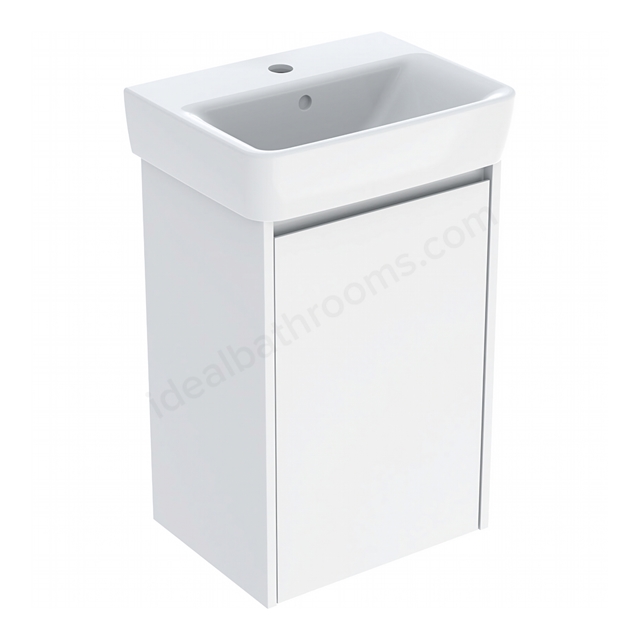 Geberit Selnova Square Compact 450mmW Basin & 1-Door Cabinet Set; Gloss White Silk