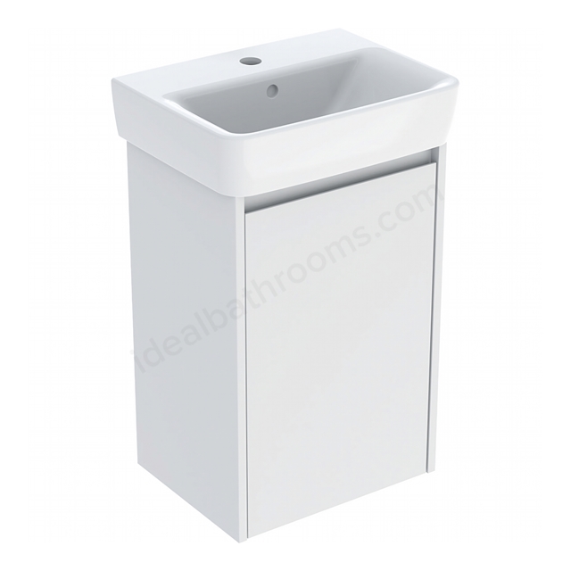 Geberit Selnova Square Compact 450mmW Basin & 1-Door Cabinet Set; Matt White Silk