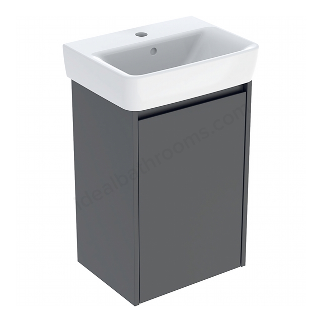 Geberit Selnova Square Compact 450mmW Basin & 1-Door Cabinet Set; Lava Silk Matt
