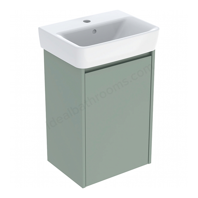 Geberit Selnova Square Compact 450mmW Basin & 1-Door Cabinet Set; Sage Green Silk Matt
