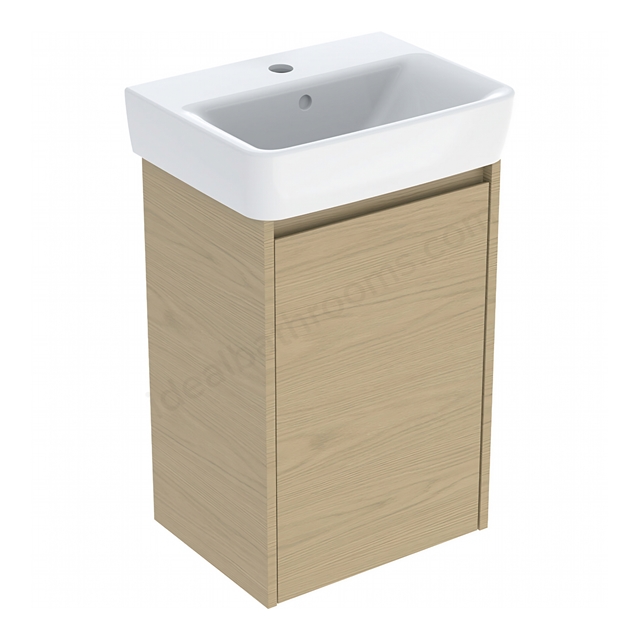 Geberit Selnova Square Compact 450mmW Basin & 1-Door Cabinet Set; Oak Melamine