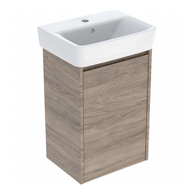 Geberit Selnova Square Compact 450mmW Basin & 1-Door Cabinet Set; Hickory Melamine