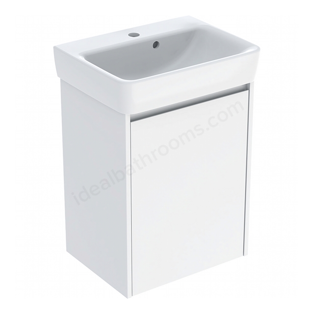Geberit Selnova Square Compact 500mmW Basin & 1-Door Cabinet Set; Gloss White Silk