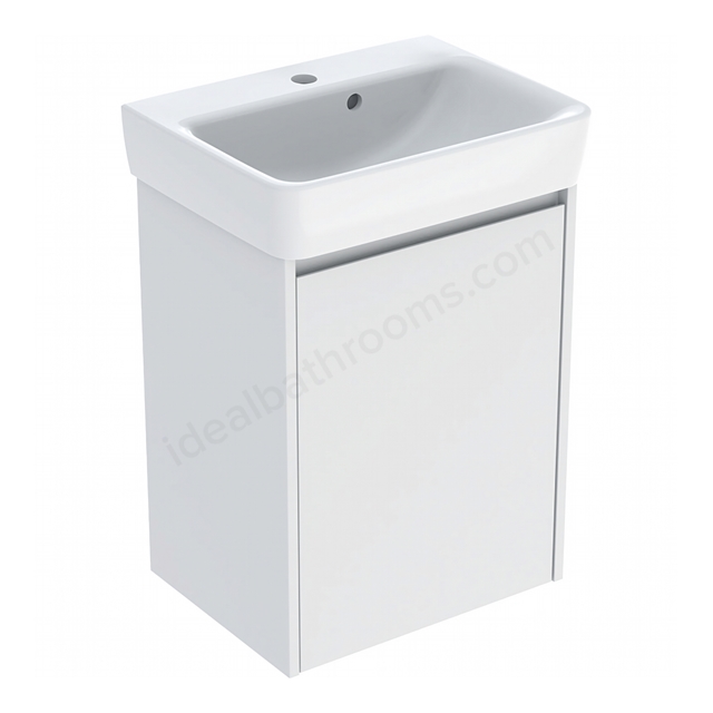Geberit Selnova Square Compact 500mmW Basin & 1-Door Cabinet Set; Matt White Silk