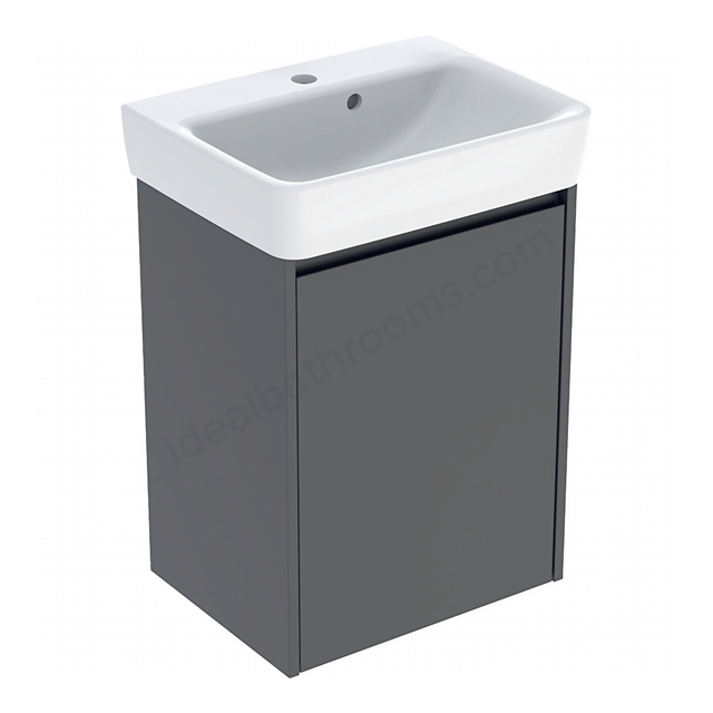 Geberit Selnova Square Compact 500mmW Basin & 1-Door Cabinet Set; Lava Silk Matt