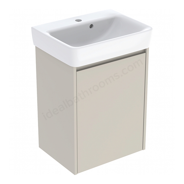 Geberit Selnova Square Compact 500mmW Basin & 1-Door Cabinet Set; Sand Silk Matt