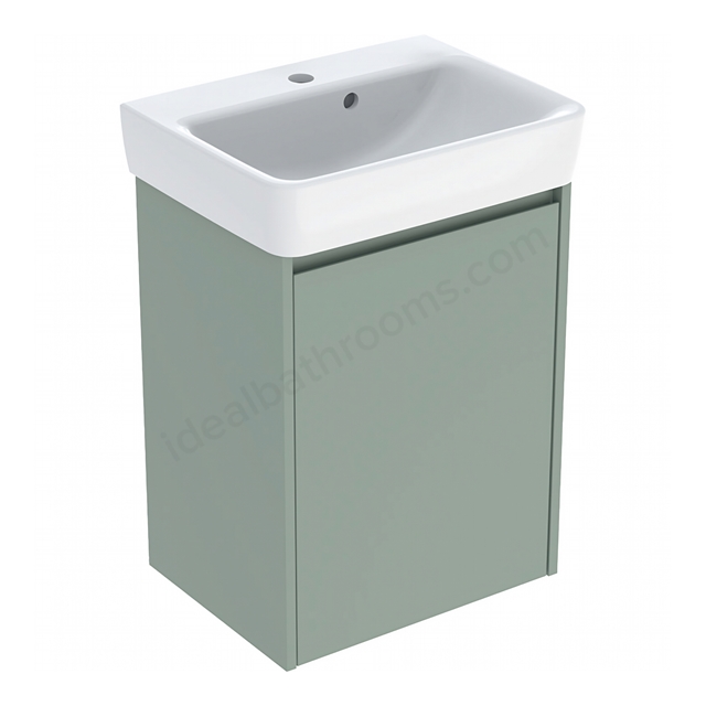 Geberit Selnova Square Compact 500mmW Basin & 1-Door Cabinet Set; Sage Green Silk Matt