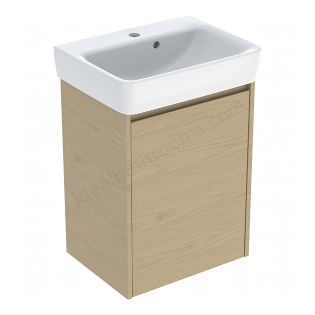Geberit Selnova Square Compact 500mmW Basin & 1-Door Cabinet Set; Oak Melamine