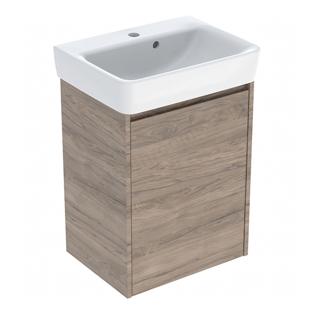 Geberit Selnova Square Compact 500mmW Basin & 1-Door Cabinet Set; Hickory Melamine