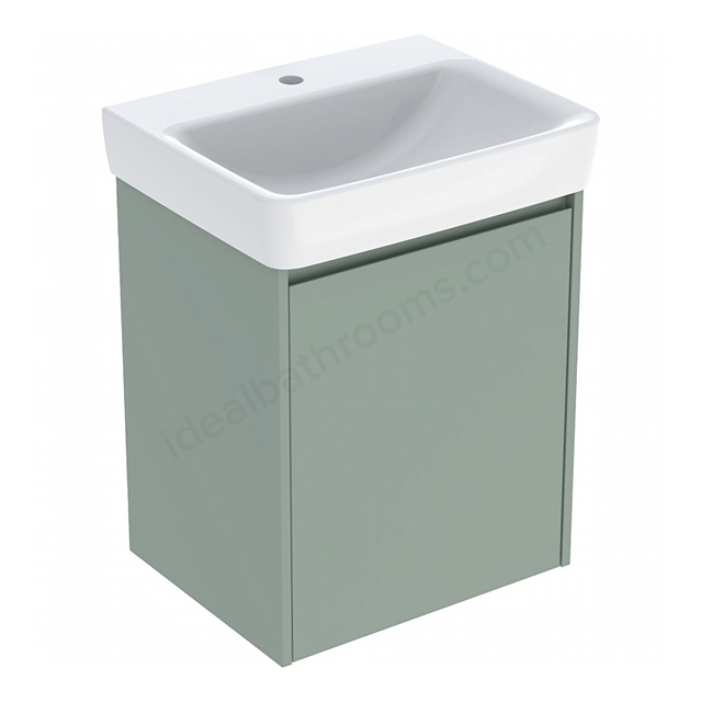 Geberit Selnova Square 550mmW Basin & 1-Door Cabinet Set; Sage Green Silk Matt