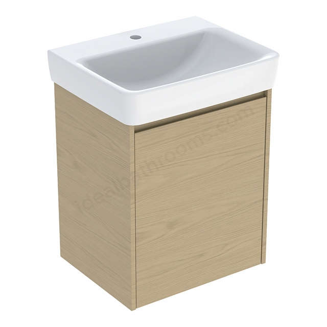 Geberit Selnova Square 550mmW Basin & 1-Door Cabinet Set; Oak Melamine