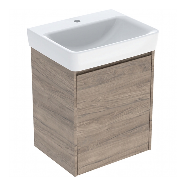 Geberit Selnova Square 550mmW Basin & 1-Door Cabinet Set; Hickory Melamine