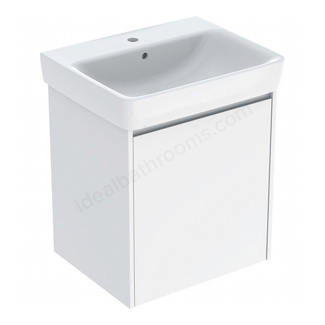 Geberit Selnova Square 600mmW Basin & 1-Door Cabinet Set; Gloss White Silk