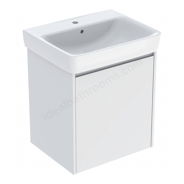Geberit Selnova Square 600mmW Basin & 1-Door Cabinet Set; Matt White Silk