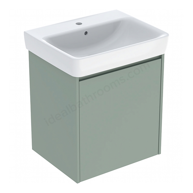 Geberit Selnova Square 600mmW Basin & 1-Door Cabinet Set; Sage Green Silk Matt