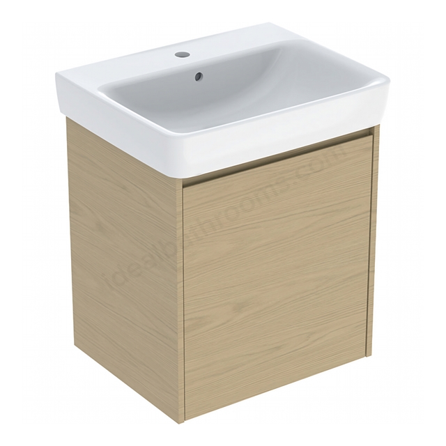 Geberit Selnova Square 600mmW Basin & 1-Door Cabinet Set; Oak Melamine