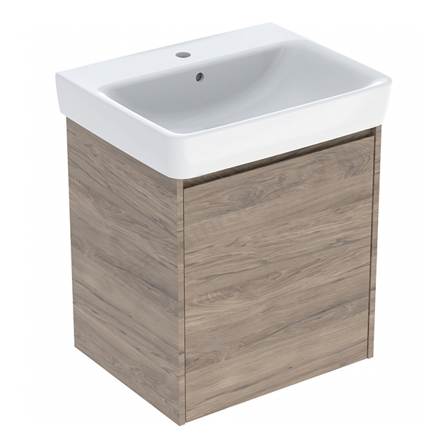 Geberit Selnova Square 600mmW Basin & 1-Door Cabinet Set; Hickory Melamine