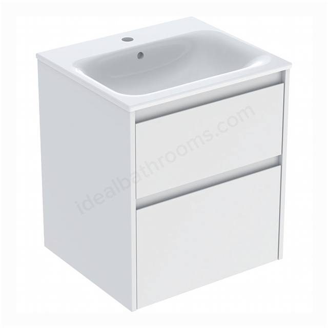Geberit Selnova Square 550mmW Slim-Rim Basin & 2-Drawer Cabinet Set; Gloss White Silk