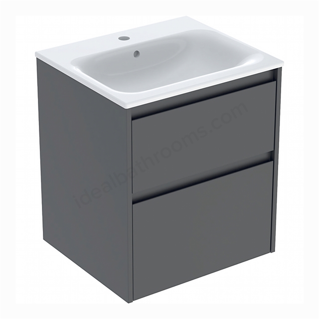 Geberit Selnova Square 550mmW Slim-Rim Basin & 2-Drawer Cabinet Set; Lava Silk Matt