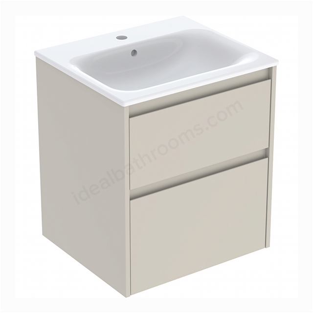 Geberit Selnova Square 550mmW Slim-Rim Basin & 2-Drawer Cabinet Set; Sand Silk Matt