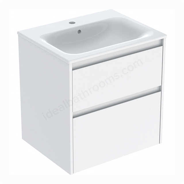 Geberit Selnova Square 600mmW Slim-Rim Basin & 2-Drawer Cabinet Set; Gloss White Silk