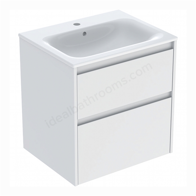 Geberit Selnova Square 600mmW Slim-Rim Basin & 2-Drawer Cabinet Set; Matt White Silk