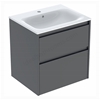 Geberit Selnova Square 600mmW Slim-Rim Basin & 2-Drawer Cabinet Set; Lava Silk Matt