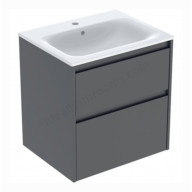 Geberit Selnova Square 600mmW Slim-Rim Basin & 2-Drawer Cabinet Set; Lava Silk Matt