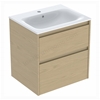 Geberit Selnova Square 600mmW Slim-Rim Basin & 2-Drawer Cabinet Set; Oak Melamine