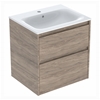 Geberit Selnova Square 600mmW Slim-Rim Basin & 2-Drawer Cabinet Set; Hickory Melamine